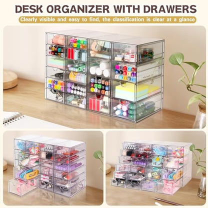VZKAH Acrylic Organizer with Drawers | 20 Drawers 4 Sets | Desk Organizer and Storage, Clear Makeup Organization, For Office/Art Supply/Craft Storage and Organization - style: 20 drawers / 4 set