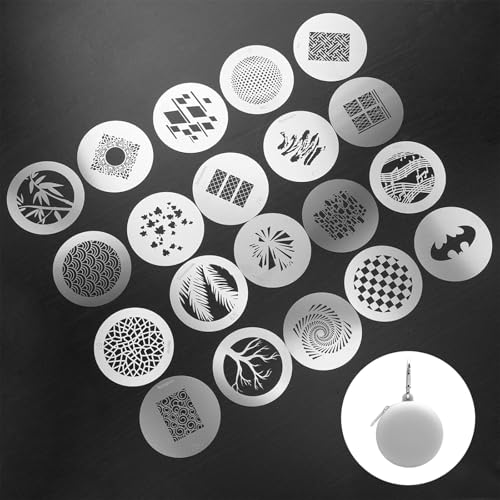 20Pcs Round Gobos Kit for Optical Snoot,66mm/2.6in Metal Plate Patterns for Spotlight Attachment Compatible with Godox BFP/OT1/OT1 Pro/II/Westcott Optical Spot,for Portraits/Product/MV/YouTube - style: 20packs Patterns