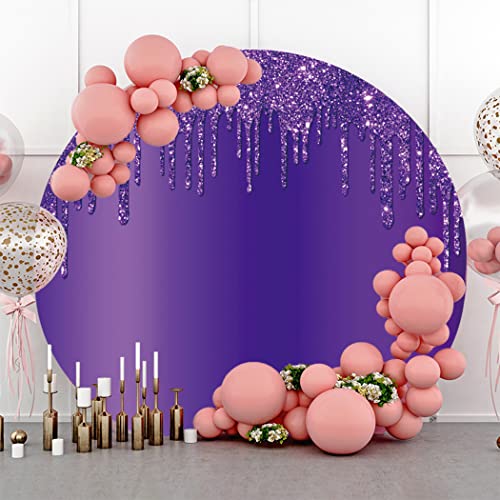 Yeele 7.5x7.5ft Purple Glitter Round Backdrop Luxury Sparkling Sequins Polyester Photography Background for Wedding Reception Baby Shower Birthday Party Supplies Decor Photo Video Shoot Props - color: Purple, size: 7.5x7.5ft-Diameter