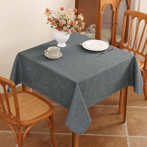 Seenus Faux Linen Gray 54 x 54 Inch Square Table Cloth, Water Resistant & Wipeable Fabric Tablecloth for Card Table in Dining Kitchen Patio - color: Dark Grey, size: 54" x 54" (Square)