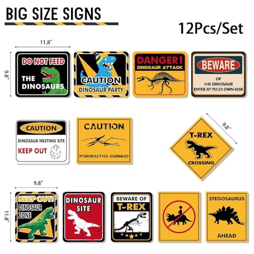 WERNNSAI Dinosaur Birthday Decorations - 12 PCS Dinosaur Party Supplies for Boys Kids Dino Birthday Funny Sign Decor for Jurassic Theme Baby Shower Holiday Party Favors Caution T-Rex Sign Wall Decor - style: Dinosaur 001