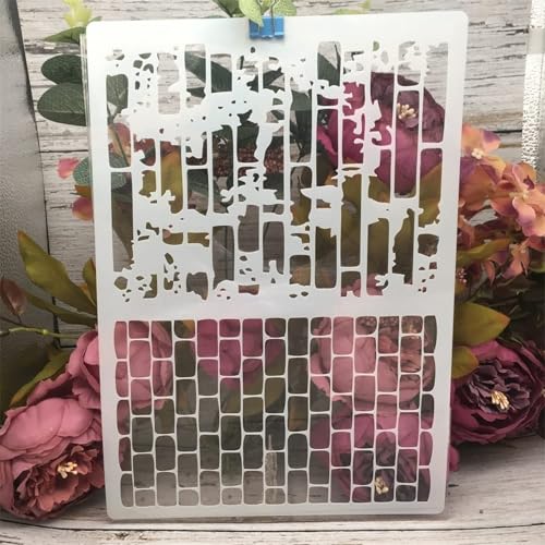 TIAMECH A4 Reusable Brick Bamboo Stencil for Painting - Brick Wall Texture Layering Template, DIY Wall Art, Wood Furniture, Scrapbook & Crafts (8.3x11.7inch) - style: Bricks
