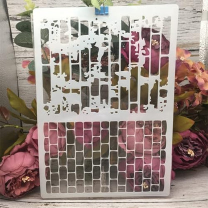 TIAMECH A4 Reusable Brick Bamboo Stencil for Painting - Brick Wall Texture Layering Template, DIY Wall Art, Wood Furniture, Scrapbook & Crafts (8.3x11.7inch) - style: Bricks