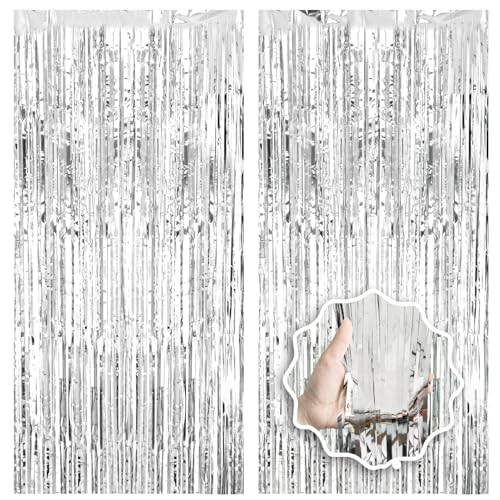 2 Pack Foil Curtain Backdrop Curtains Silver Tinsel Door Streamers Birthday Party Decorations Photo Booth Props for Disco Party Graduation Wedding Baby Shower Bachelorette Christmas Gender Reveal - color: Silver