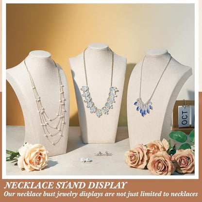 Kigley 3 Pcs Linen Jewelry Display Bust Necklace Display Stand Necklace Mannequin Holder for Jewelry Selling Trade Shows - size: 13.4 x 8.1 Inch
