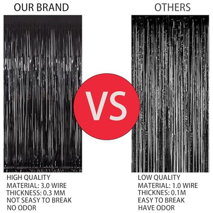 Valentines Day 2 Pack 3.3 * 8.3 ft Foil Curtain Metallic Tinsel Fringe Curtains Photo Booth Props Backdrop for Birthday Wedding Engagement Baby Shower Christmas Holiday Celebration Partyl,Black - color: Black, size: 2 Pack