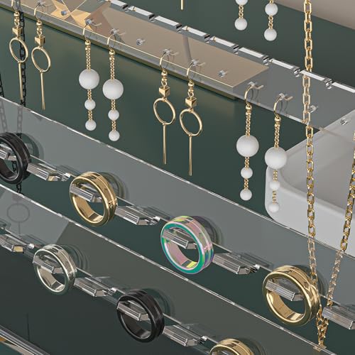 Acrylic Jewelry Holder Stand, Necklace Earring Ring Organizer Stand, Multi-Use Jewelry Storage Rack for Dresser Tabletop Nightstand Bedside Desk (Clear)