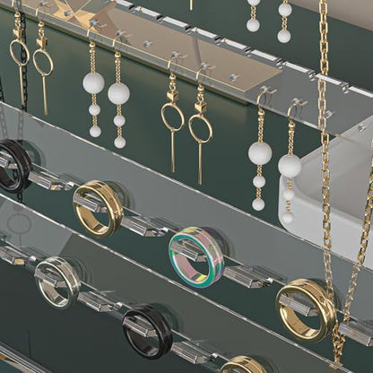 Acrylic Jewelry Holder Stand, Necklace Earring Ring Organizer Stand, Multi-Use Jewelry Storage Rack for Dresser Tabletop Nightstand Bedside Desk (Clear)