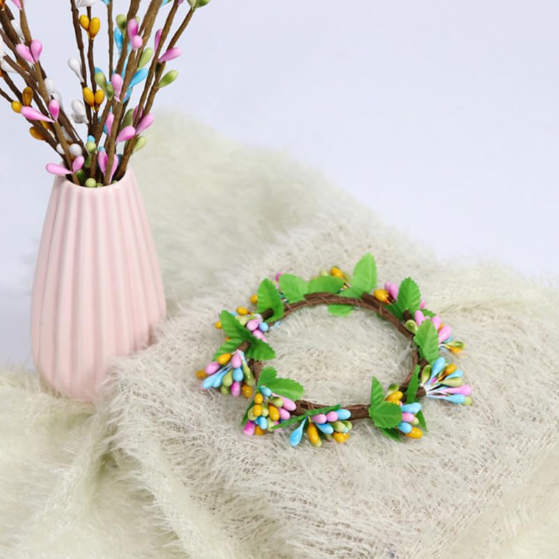 MAGICLULU Easter Candle Rings, 5pcs Artificial Berry Floral Spring Wreaths Decor for Votive Tea Lights, Table Centerpiece, Home Door Window Festival Decoration