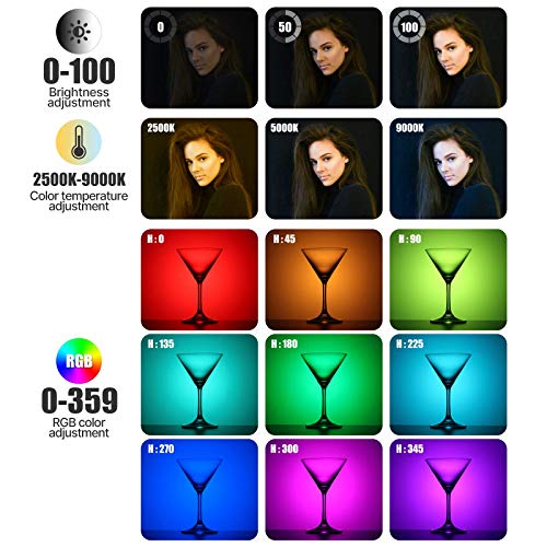 ULANZI VL49 RGB Video Lights, LED Camera Light 360° Full Color Portable Photography Lighting w 3 Cold Shoe, 2000mAh Rechargeable CRI 95+ 2500-9000K Dimmable Panel Lamp Support Magnetic Attraction - color: Black