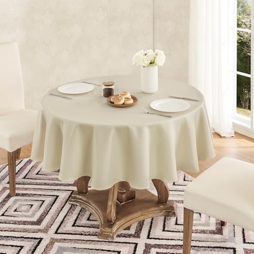 Veblandy Tablecloth Linen Textured Waterproof & Stain Resistant Table Cloth Wrinkle Free Decorative Fabric Farmhouse Table Cover for Dining/Party/Buffet/Wedding, 60 x 60 Inch, Beige - color: Beige, size: 60" (Round)