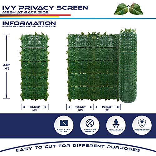 Windscreen4less 04'x04' Faux Leaf Privacy Fence Screen Artificial Laurel Leaves Fence Cover Wall Decoration for Patio Porch Deck Balcony Yard Indoor Outdoor - color: Laurel Leaf, size: 4' x 4'