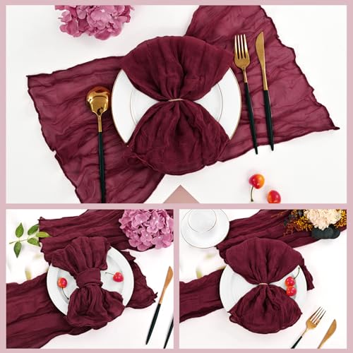 42 Pcs Burgundy Gauze Cheesecloth Napkins, 20 x 20 Inch Wrinkled Rustic Boho Dinner Napkins for Wedding,Dinner,Parties - color: Burgundy, size: 20" x 20" (Set of 42)
