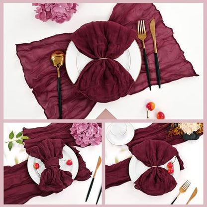 42 Pcs Burgundy Gauze Cheesecloth Napkins, 20 x 20 Inch Wrinkled Rustic Boho Dinner Napkins for Wedding,Dinner,Parties - color: Burgundy, size: 20" x 20" (Set of 42)
