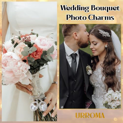 3Pcs Silver Wedding Bouquet Photo Charm Pins, Bouquet Charm for Gift Bridal Shower Graduation Memorial Photo Pin Brooch Making Kit for Mother