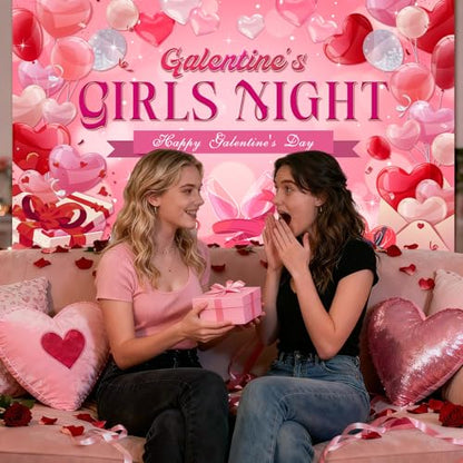 MEHOFOND 7x5ft Galentines Day Backdrop Galentine's Girls Night Decorations Banner Girls Theme Party Ladies Valentines Day Party Photography Background Happy Galentine's Day Photo Booth Props - color: Pink red