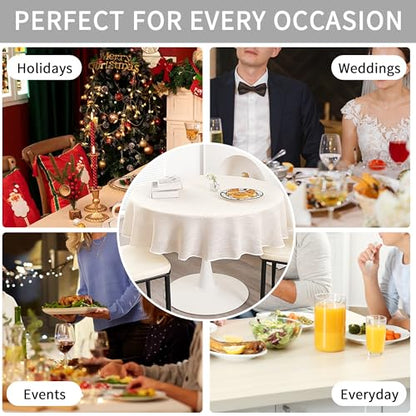 Natural Linen Textured Round Tablecloth, Slubby Lightweight Table Cloth 52 Inch, Water Resistant Stain Resistant Farmhouse Burlap Table Cover for Kitchen Dining Room - color: Natural, size: 52" (Round) (1 Pack)
