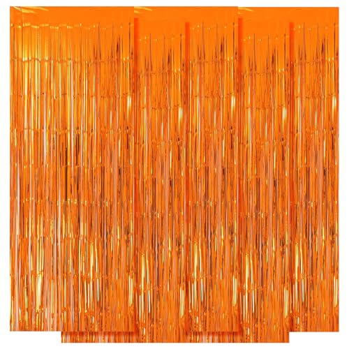 5 Pack Orange Fringe Backdrop 3.2ft x 8.2ft Foil Curtain Tinsel Foil Fringe Curtains Backdrop Tinsel Backdrop Streamers for Birthday Party Decoration Wedding Halloween Christmas Decoration (Orange) - color: Orange