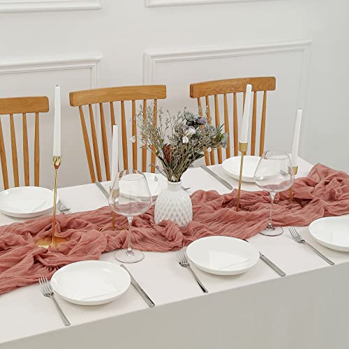 DOLOPL Boho Table Runner Dusty Blush Cheesecloth Table Runner 13.3ft Rustic Gauze Cheese Cloth Runner 160inch Long for Bridal Baby Shower Birthday Party Table Decorations - color: Dusty Blush