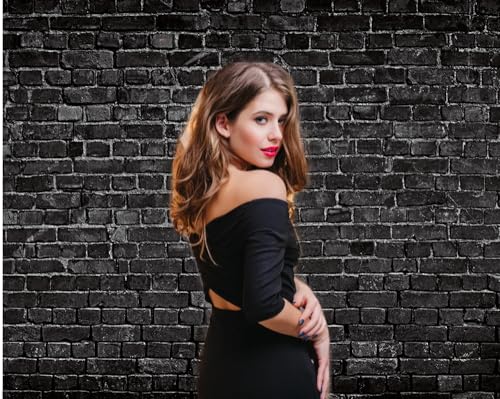 CHAIYA 7x5FT Black Brick Photography Backdrop - Baby Shower, Birthday Party Decoration - Newborn Baby Photoshoot Prop - size: 7′x5′