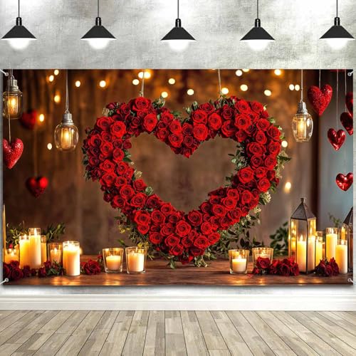 5X3ft Valentine's Day Backdrop Red Love Heart Photography Background, Wedding Bridal Party Background Decor Proposal Confession Backdrop Banner Portrait Photo Studio Booth Props, Red-4 - color: Red-4, size: 5x3ft