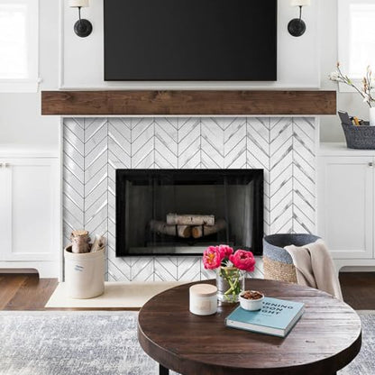 DICOFUN 10-Sheet Herringbone Tile Peel and Stick Backsplash, Polished White Marble PVC Mixed Metal Silver Stick on Backsplash for Kitchen and Bathroom Wall - color: Polished White Marble and Metal Silver, size: 10 Sheets, 12"x12"x0.12"