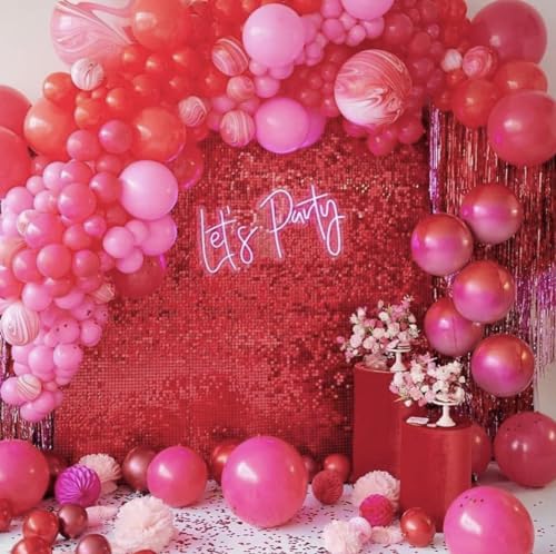 24 Panels Rose Red Shimmer Wall Backdrops, Square Sequins Backdrops with 6D Effect, Large Photo backdrops for Birthday, Graduation, Wedding, Anniversary Party Decoration and Home Decoration - color: Rose Red