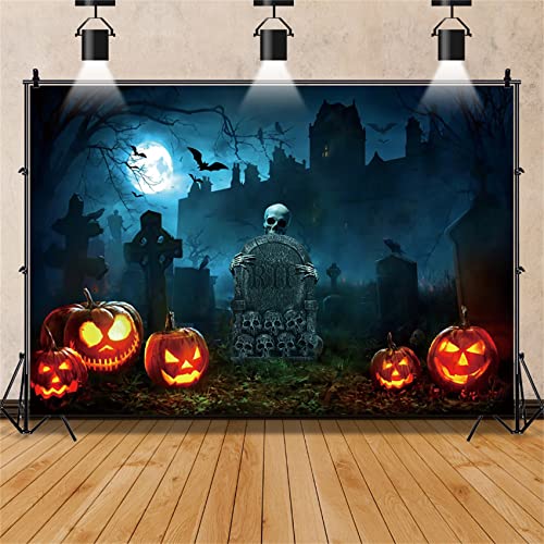 Halloween Cemetery Backdrop for Photography LFEEY Creepy Ghost Pumpkin Tombstone Skull Scary Night Misty Halloween Party Photo Background Trick or Treat Kids Boy Girl Birthday Studio Props 10x6.5ft