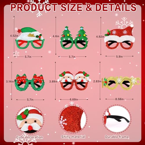 Wecoe Christmas Party Favors, 12pcs Christmas Headbands & Glasses Set - Festive Headwear Glasses Frame Hair Accessories for Women & Girls Classroom Game Party Supplies Photo Props