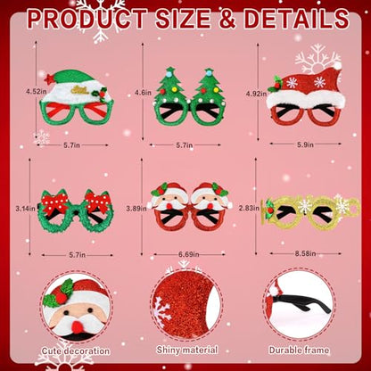 Wecoe Christmas Party Favors, 12pcs Christmas Headbands & Glasses Set - Festive Headwear Glasses Frame Hair Accessories for Women & Girls Classroom Game Party Supplies Photo Props