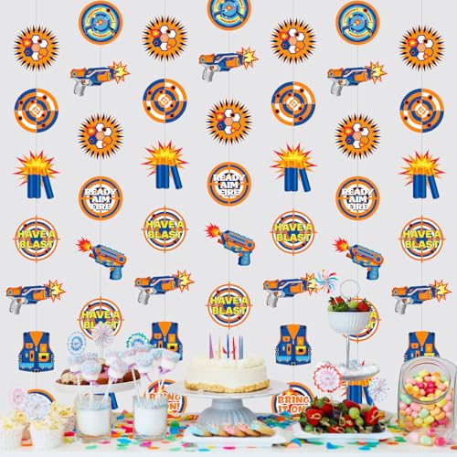 Xinnun Dart Battle Party Decorations Wars Garlands Banners Bullet Target Gun Theme Banner Cutouts Ribbon Streamers for Dart Battle Birthday Party Supplies Favors - style: Dart