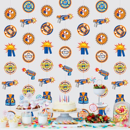 Xinnun Dart Battle Party Decorations Wars Garlands Banners Bullet Target Gun Theme Banner Cutouts Ribbon Streamers for Dart Battle Birthday Party Supplies Favors - style: Dart