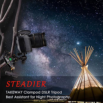 Camera Clamp Mount Tabletop C Clamp Mount Stand with Phone Holder, 360°Rotatable Mini Ball Head and 1/4" Screew Quick Release Clamp for GoPro/Brinno/DSLR/MILC/SLR Camera and Smartphone - style: T1-PLUS
