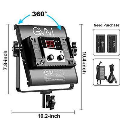 GVM 3 Pack LED Video Lighting Kits, Bi-Color Variable 2300K~6800K with Digital Display, 10~100% Brightness, CRI97+ TLCI97 Led Video Light Panel, Barndoor, App Control