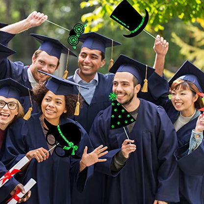 Zonon 24 Pcs Funny Photo Booth Props Class of 2026 Graduation Birthday Wedding Family Class Reunion Prom Disco Party Celebration Decoration Supplies Mix of Hats, Lipstick, Tie(Green and Black) - color: Green and Black