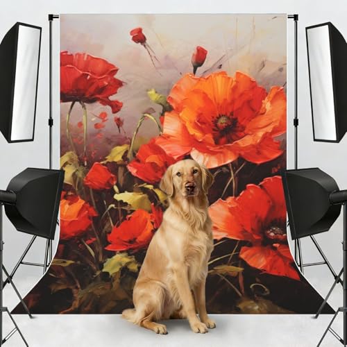 Oil Painting red Flower Backdrop Background for Photography 5x7ft Photobooth Professional Photo Backdrop Curtains Video Photography Studio Photo Backgrounds Banner Booth Background Screen Parties - color: Oil Painting Red Flower