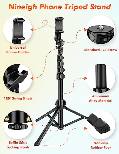 Nineigh 71" Tripod for iPhone, Phone Tripod Selfie Stick with Remote, Cell Phone Tripods & Tall Travel Tripods for Recording Video Selfies Photo, Compatible with iPhone 17 16 15 14 Pro Max 13 Android - size: 71 Inch