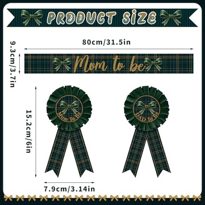 Blue Green Tartan Plaid Mom to Be Sash Baby Shower Dad to Be for Bear Themed Baby Shower Party Gender Reveals Party Favors Decorations for Boys and Girls Pregnancy Props Keepsake Gifts - style: Blue and Green Plaid