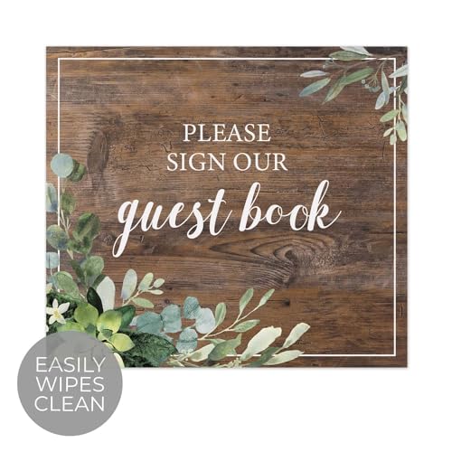 Lush Greenery Please Sign Our Guestbook Sign / 8" x 9" Flat Rustic Faux Wood Wedding Guest Signature Sign/Modern Floral Plastic Table Top Plaque/Made In The USA - color: Lush Greenery, style: Guestbook