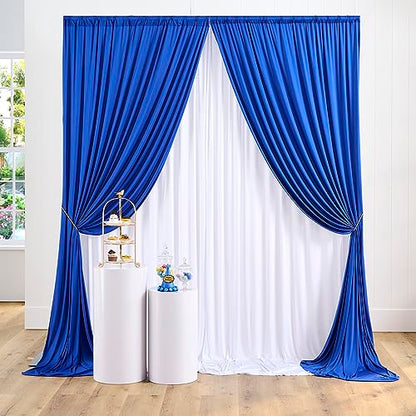 gogoparti Royal Blue and White Party Backdrop Curtains 10x10 Feet, 4 Panels Wrinkle-Free Polyester Drapes for Wedding, Baby Shower, Birthday Photography Background (2.5x10ft Each Panel) - color: Royal Blue+white, size: 60"W x 120"L (Pack of 4)