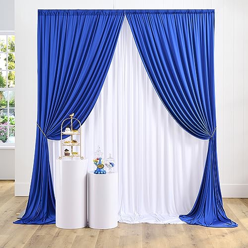 gogoparti Royal Blue and White Party Backdrop Curtains 10x10 Feet, 4 Panels Wrinkle-Free Polyester Drapes for Wedding, Baby Shower, Birthday Photography Background (2.5x10ft Each Panel) - color: Royal Blue+white, size: 60"W x 120"L (Pack of 4)