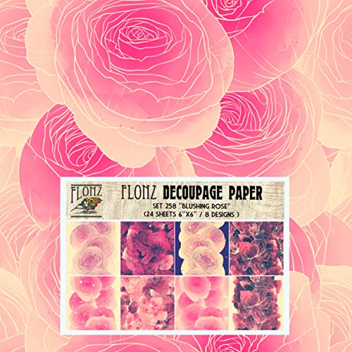 Decoupage Paper Pack (24 Sheets 6"x6") Blushing Rose # Vintage Styled Pattern Paper for Decoupage, Craft and Scrapbooking - color: Six