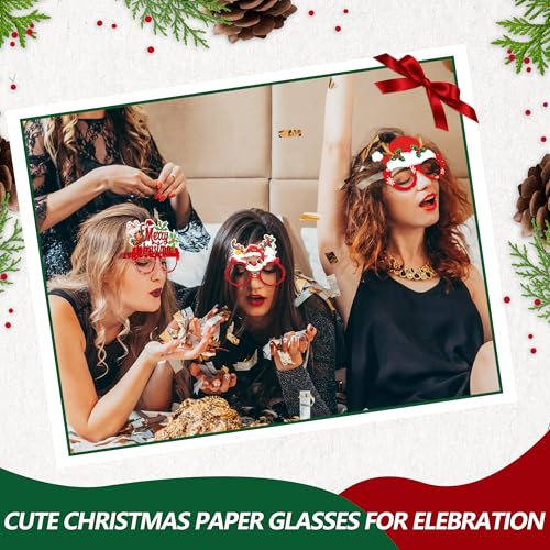 16 Pcs Christmas Paper Glasses Photo Booth Props, Funny Xmas Costume Eyewear with Santa, Snowman, Tree, Reindeer, Penguin, Wreath, and Gingerbread Designs for Adult Holiday Party Supplies