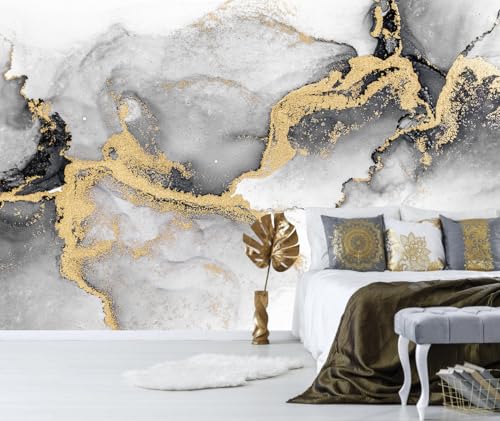 Black Gold Marble Wallpaper Abstract Ink Art Large Background Mural Living Room Office（Not Peel and Stick） - color: CYBH-906, size: 160" x 106"