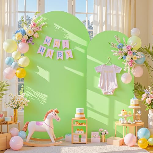 7.2 and 6FT Sage Green Arch Covers Set of 2, Stretchy Spandex Fabric Arch Backdrop Cover, Double-Sided Fitted Wedding Arch Backdrop for Baby Shower Birthday Party Photo Booth Decoration - color: Light Green