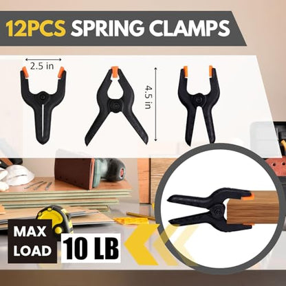12 Pack 4.5 inch Plastic Spring Clamps, Black Heavy Duty Spring Clips Clamps for Balloon Arch, Crafts, Backdrop Stand, Woodworking, Photography Studios, Home Improvement - color: Black (4.5")