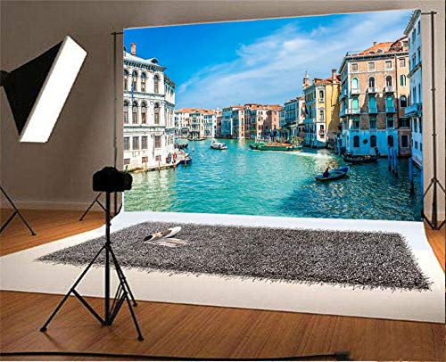 AOFOTO 15x10ft Italy Venice Photography Backdrop Water City Streetscape Italian Themed Party Decorations Background for Restaurant Canal Gondolas European Trip Birthday Portrait Photoshoot Props - size: 15x10ft