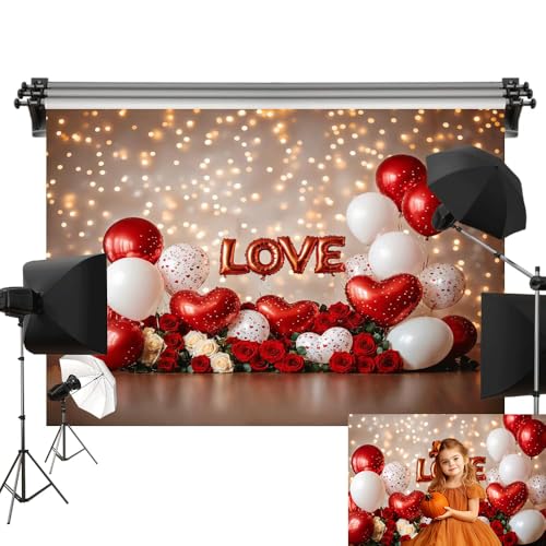 Kate 8x8ft/2.5x2.5m Valentine Backdrop Heart Balloon Rose Computer Printed Cloth Background Photo Video Studio Props