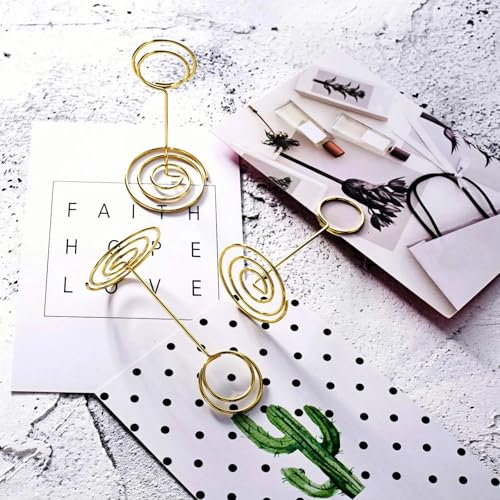 TecUnite 24 Pieces 3.35 Inch Table Number Holder Place Card Photo Holder Picture Name Menu Clips Memo Cards Stand for Wedding Reception Anniversary Birthday Party Centerpieces (Gold) - color: Gold