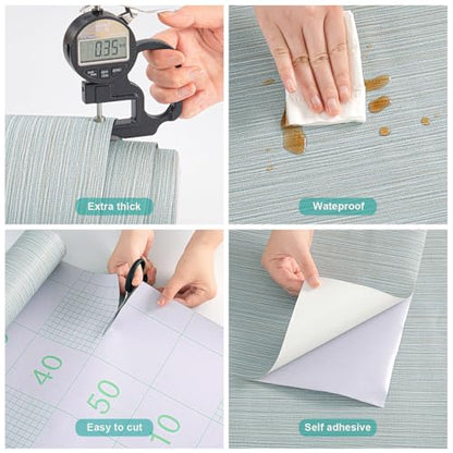 Blue Grasscloth Wallpaper Peel and Stick Fabric Linen Textured 24"x394" Classic Faux Grassweave Upgraded Thick Self-Adhesive Neutral Contact Paper Vinyl Film Liner Roll for Home Use - color: misty blue, size: 23.6" x 393"
